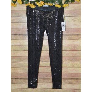 NWT Tipsy Elves Ladies Black Full Sequin Pull On Pants Skinny Size L Stretch